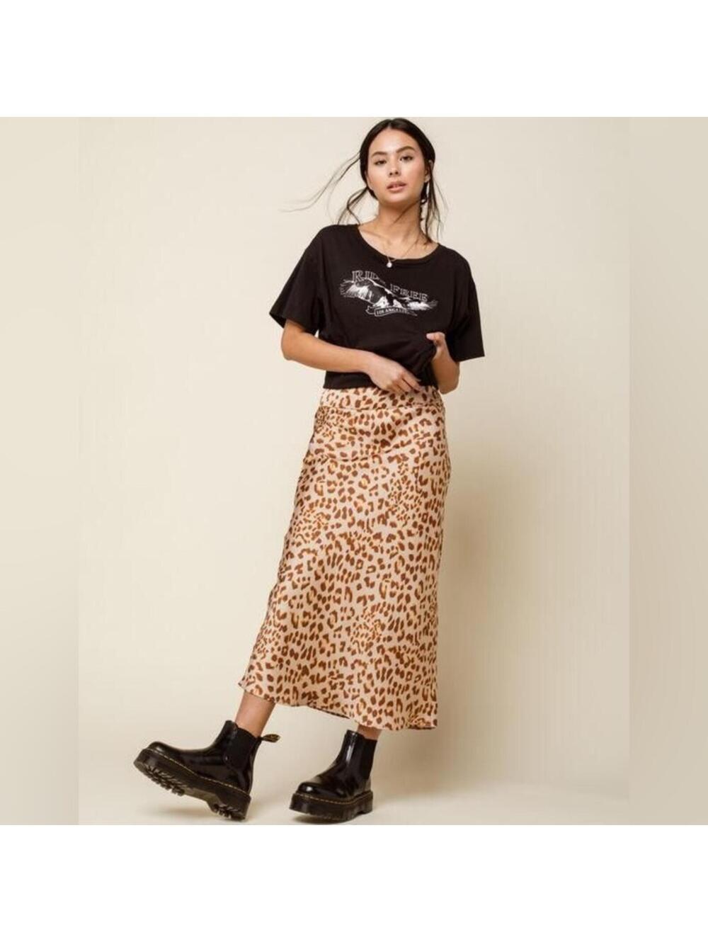 Free People Leopard Print Midi Skirt